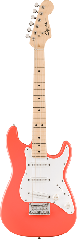Squier FSR Mini Stratocaster, Maple Fingerboard, White Pickguard, Tahitian Coral