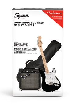 Squier Sonic Stratocaster Pack w/ Gig Bag, Frontman 10G Amp & Accessories - Black