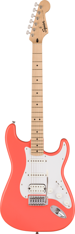 Squier Sonic Stratocaster HSS, Maple Fingerboard, White Pickguard, Tahitian Coral