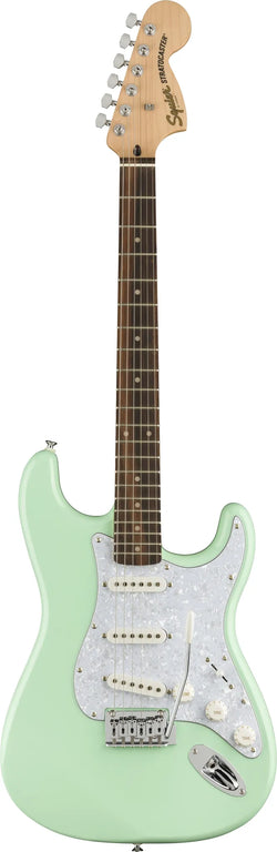Squier FSR Affinity Series Stratocaster, Laurel Fingerboard, White Pearloid Pickguard, Surf Green