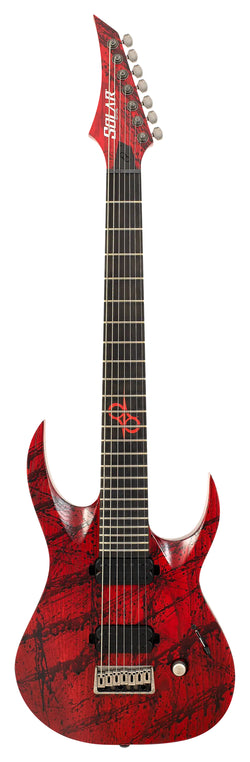 Solar A2.7Canibalismo+ Electric Guitar - Blood Red Open Pore w/Blood Red Splatter - 7 STRING Front Photo