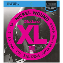 D'Addario EXL170-5 5-String Nickel Wound Bass Guitar Strings, Light, 45-130, Long Scale