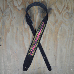 Colonial Leather Double Embroidered Suede Strap - Red & Gold Pattern