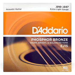 D'Addario EJ15 Phosphor Bronze Acoustic Guitar Strings, Extra Light, 10-47