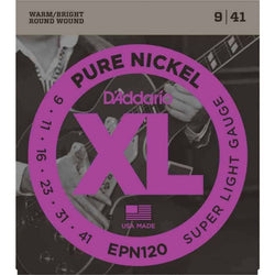 D'Addario EPN120 Pure Nickel Electric Guitar Strings, Super Light, 09-41