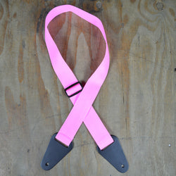 Colonial Leather Pink Webbing with Heavy Duty Leather Ends Guitar Strap