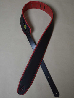 Colonial Leather 2.5″ Padded Upholstery Leather Guitar Strap Black & Red