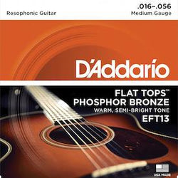 D'Addario EFT13 Flat Tops Phosphor Bronze Acoustic Guitar Strings, Resophonic Guitar, 16-56