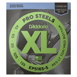 D'Addario EPS165-5 5-String ProSteels Bass Guitar Strings, Custom Light, 45-135, Long Scale