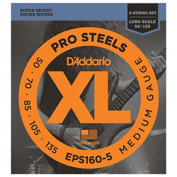 D'Addario EXL160-5 5-String Nickel Wound Bass Guitar Strings, Medium, 50-135, Long Scale