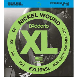 D'Addario EXL165SL Nickel Wound Bass Guitar Strings, Custom Light, 45-105, Super Long Scale