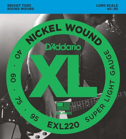 D'Addario EXL220 Nickel Wound Bass Guitar Strings, Super Light, 40-95, Long Scale