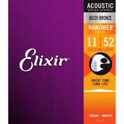 Elixir Acoustic 80/20 Bronze Nanoweb Custom Light 11-52